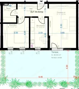 Apartament cu 2 camere, decomandat, 52 mp utili, gradina de 35 mp, zona Aradului