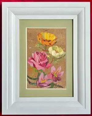 SET 3 Tablouri Miniaturale Toader Schipor Natura Statică cu Flori, Pictura în ulei, inramate 19x24cm - imagine 2