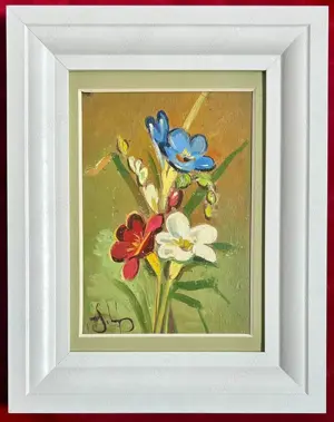 SET 3 Tablouri Miniaturale Toader Schipor Natura Statică cu Flori, Pictura în ulei, inramate 19x24cm - imagine 3