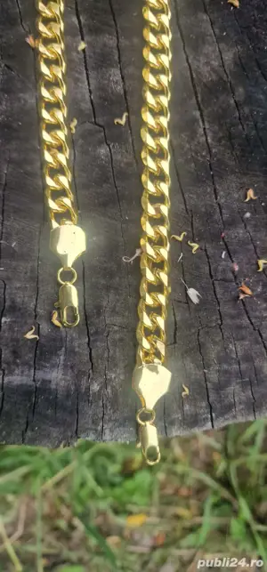lant cubanez aur placat 14k batut cu pietre  - imagine 3