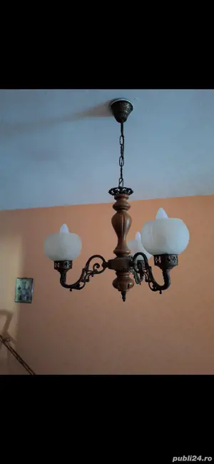 candelabru rustic lemn+arama