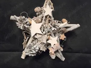 Stea din lemn 25 cm, pentru agatat la usa, stea decorativa