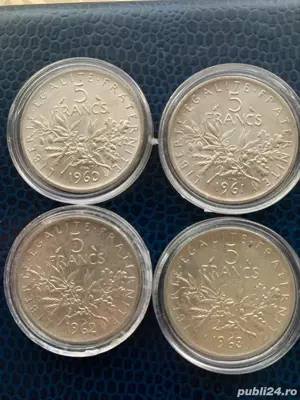 Monede argint 5 franci 1960-1964, 12 grame fiecare