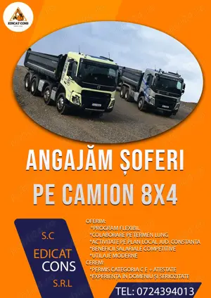 Angajez soferi camion 8x4 ( Utilaje de constructii , camion, buldo )