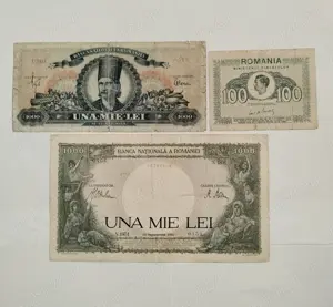 Bancnote 1000 lei 1948 RPR; 100 lei 1945; 1000 lei 1941 Mihai l
