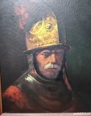 Tablou antic Omul cu coif de aur, reproducere după Rembrandt 