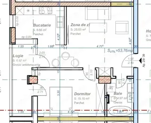 Apartament cu 2 camere, semidecomandat, 53 mp utili, logie 6,67, zona Aradului