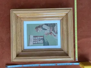 Goblen vechi cu rama din lemn lacuita si sticla peste goblen, model 1 - imagine 3