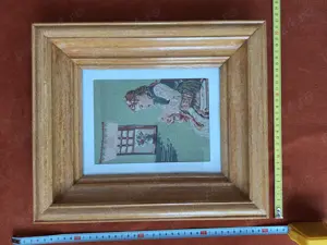 Goblen vechi cu rama din lemn lacuita si sticla peste goblen, model 1 - imagine 4