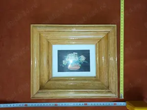 Goblen vechi cu rama din lemn lacuita si sticla peste goblen, model 3 - imagine 5