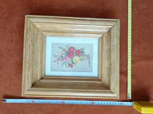 Goblen vechi cu rama din lemn lacuita si sticla peste goblen, model 4