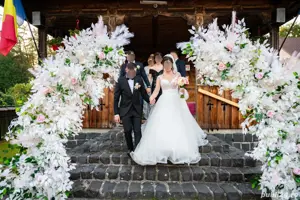 Rochie de mireasa superba, printesa, A line, comoda, cu maneca lunga - imagine 3