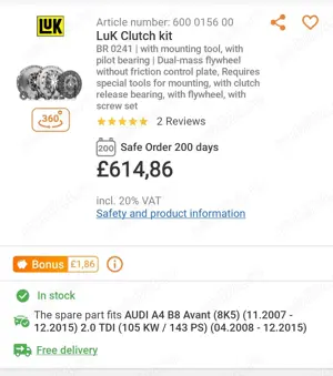 Ambreiaj cu masa dubla audi (nr piesa 600015600 )