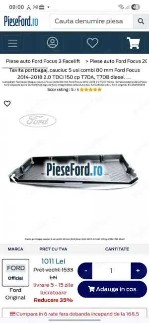 Polița haion bagaje/Tavita focus mk3.5 2016 combi 5 uși Originală - imagine 5