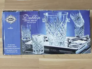 Set cristal pt whisky Dublin, pahare, frapiera, tava+cleste argintate NOU ! - imagine 3