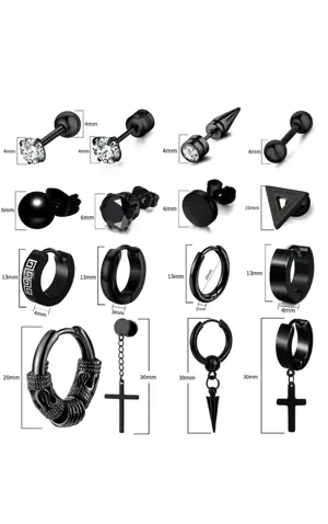  Cercei pentru barbati, Otel inoxidabil, Negru - imagine 2