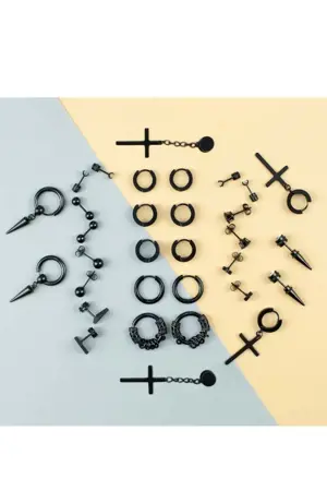  Cercei pentru barbati, Otel inoxidabil, Negru - imagine 3