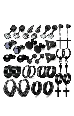  Cercei pentru barbati, Otel inoxidabil, Negru