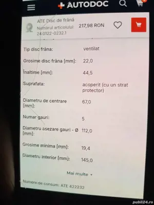 Discuri de frana Mercedes  A Klasse B Klasse ATE 24.0122-0232 puntea fata   , mercedes w169 , w245  - imagine 4