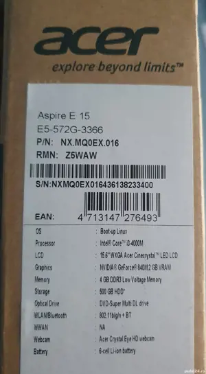Acer Aspire E15 E5-572G Intel i3-4000M 2.4GHz NVIDIA GeForce 840M 2GB VRAM 15.6" - imagine 4