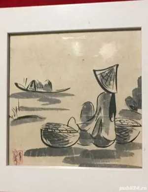 Tablou femeie Thailandeză cu pălărie de paie 