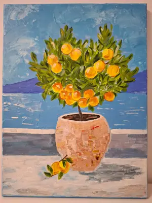 "Lemonade?" - pictura in culori acrilice, panza pe sasiu, cadou - sevalet expunere