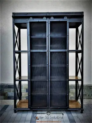 Raft fier stil industrial cu usi glisante plasa, tip vitrina - imagine 2