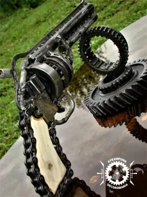 Sculptura fier KINETICA-REVOLVER MAGNUM PISTOL-decor industrial - imagine 2
