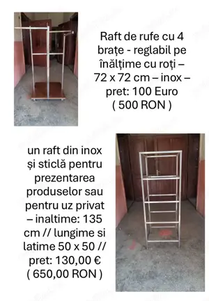 Raft din inox si sticla + raft de rufe cu 4 brate 