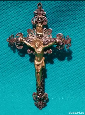 Cruciuliță rozariu spaniola argintata si aurită, anii 1800