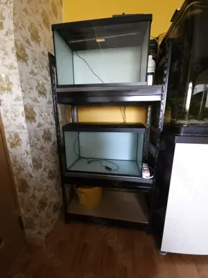 2 acvarii capacitate 50 L fiecare,iluminare LED,suport metalic
