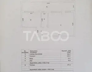 Apartament 2 camere de vanzare 63mp + terasa 27 mp constructie noua