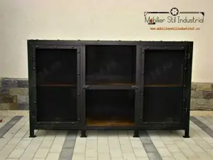 Comoda 2 usi cu polita mediana- stil industrial lemn natural si fier - imagine 2