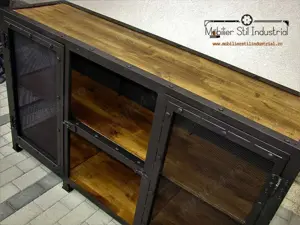 Comoda 2 usi cu polita mediana- stil industrial lemn natural si fier - imagine 3