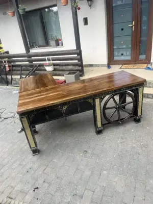 Birou industrial robust otel brut di lemn natural pe comanda.