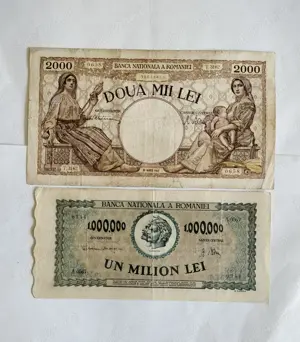 Bancnote 2000 lei 1945 (cea mai RARĂ din serie); 1.000.000 lei 1947 Mihai l 