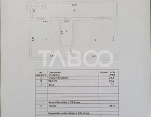 Apartament 2 camere decomandat 73 mp utili + terasa 28 mp nou 2025