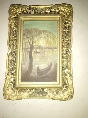 Tablou peisaj delta, pictat in ulei, cu rama 