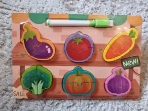 Puzzle lemn montessori cu tabla desen,fructe,legume,dulciuri,animale - imagine 2