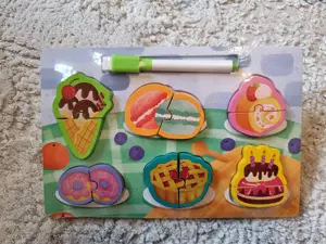 Puzzle lemn montessori cu tabla desen,fructe,legume,dulciuri,animale