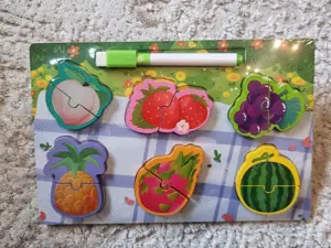 Puzzle lemn montessori cu tabla desen,fructe,legume,dulciuri,animale - imagine 3