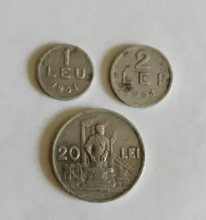 Monede 1 leu 1951; 2 lei 1951; 20 lei 1951 RPR 