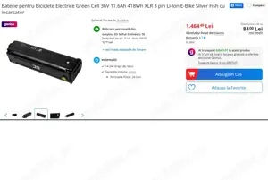 Baterie pentru Biciclete Electrice Green Cell 36V 11.6Ah 418Wh XLR 3 pin Li-Ion E-Bike Silver Fish c - imagine 3