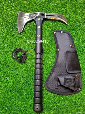 Topor tactic cu 2 taisuri pentru camping si drumetii, otel 440C, lungime 41cm, teaca - imagine 2