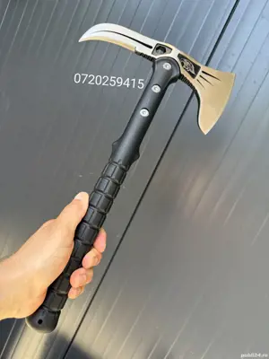 Topor tactic cu 2 taisuri pentru camping si drumetii, otel 440C, lungime 41cm, teaca - imagine 6