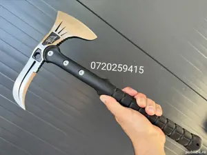 Topor tactic cu 2 taisuri pentru camping si drumetii, otel 440C, lungime 41cm, teaca - imagine 5