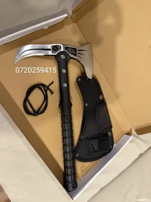 Topor tactic cu 2 taisuri pentru camping si drumetii, otel 440C, lungime 41cm, teaca - imagine 8