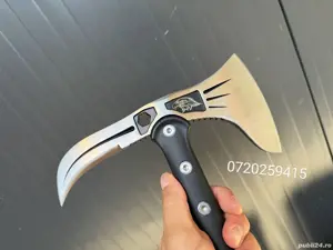 Topor tactic cu 2 taisuri pentru camping si drumetii, otel 440C, lungime 41cm, teaca - imagine 4