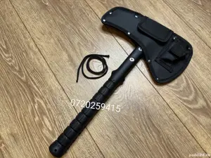 Topor tactic cu 2 taisuri pentru camping si drumetii, otel 440C, lungime 41cm, teaca - imagine 9