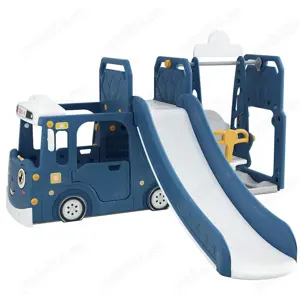 Ansamblu de joaca Kinderplay BUS, 4 in 1 cu tobogan, leagan si cos de baschet, casuta - imagine 4